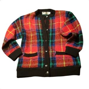 Vintage Tartan Plaid Red blue green Button Cardigan